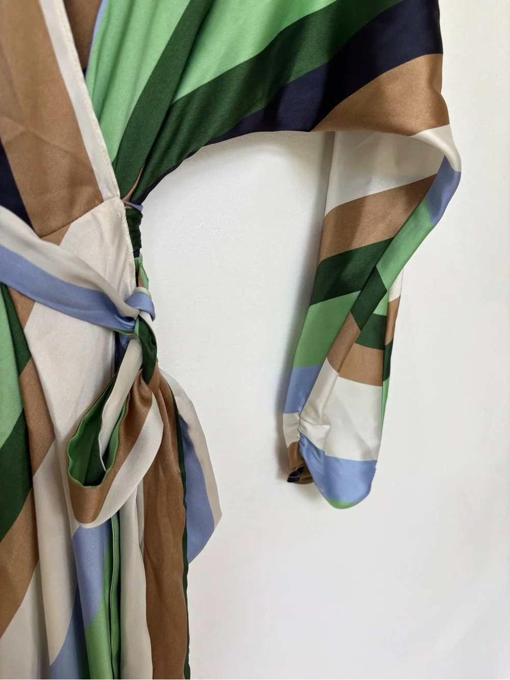 Mango Multicolor Striped Silk Blouse — Green, Blue, Brown, Cream - Picture 2 of 5